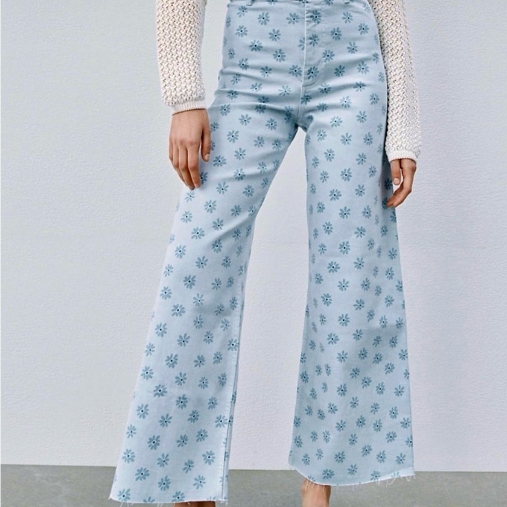 Zara Light Blue Marine Floral High Rise Jeans size 6 - Picture 4 of 10